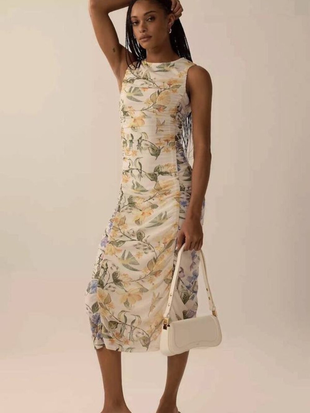 NEW FARM RIO X ANTHROPOLOGIE Floral Ruched Midi Dress XL